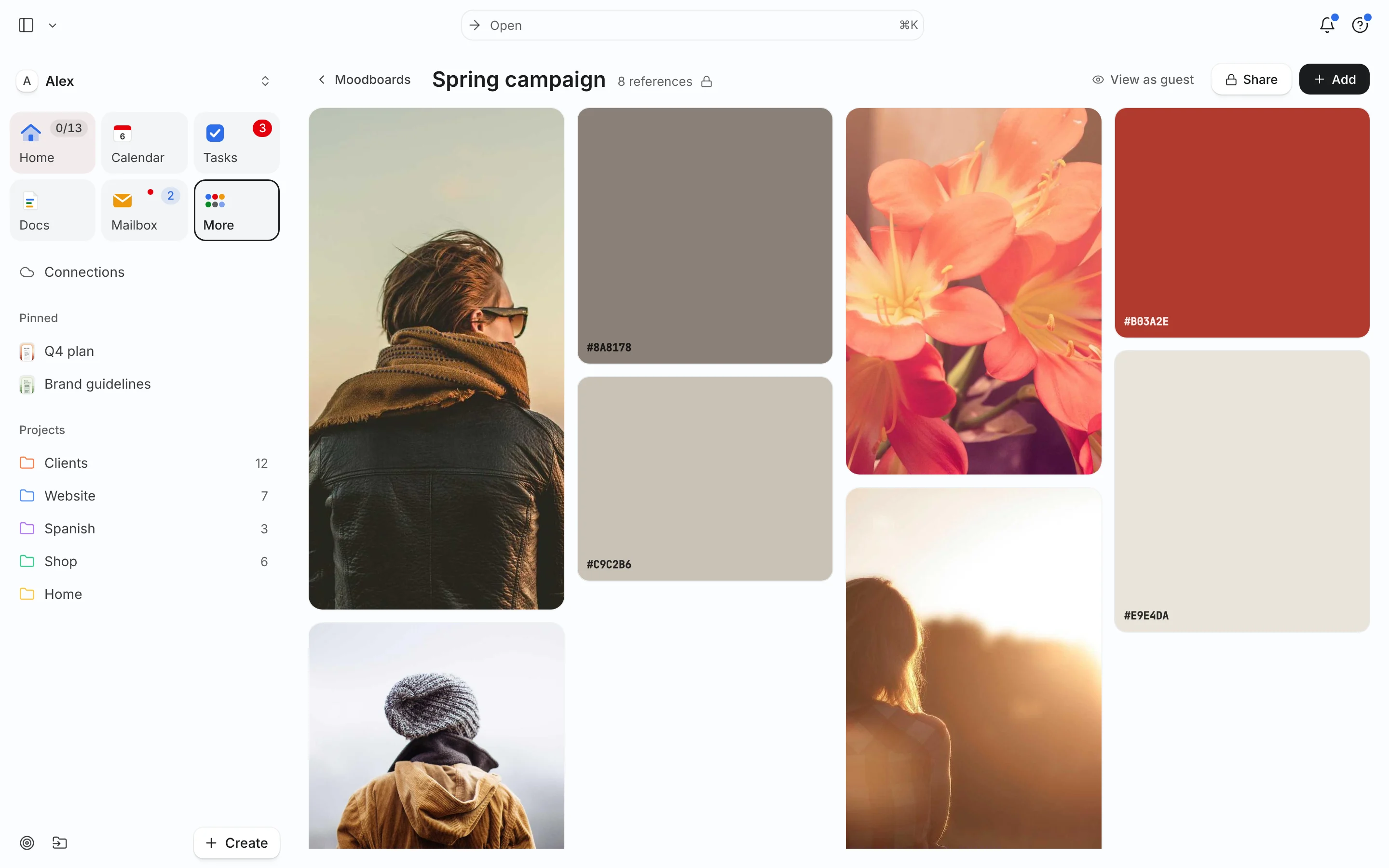 A Needt moodboard: references, colours and notes