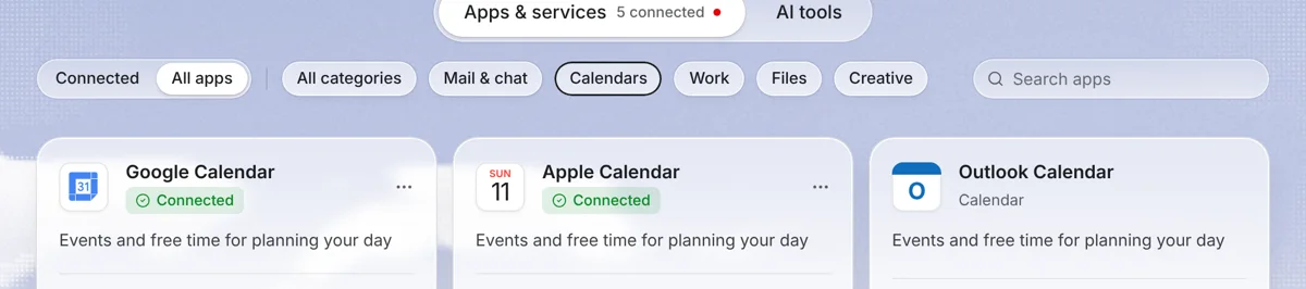 Needt Connections: Google, Apple and Outlook calendars