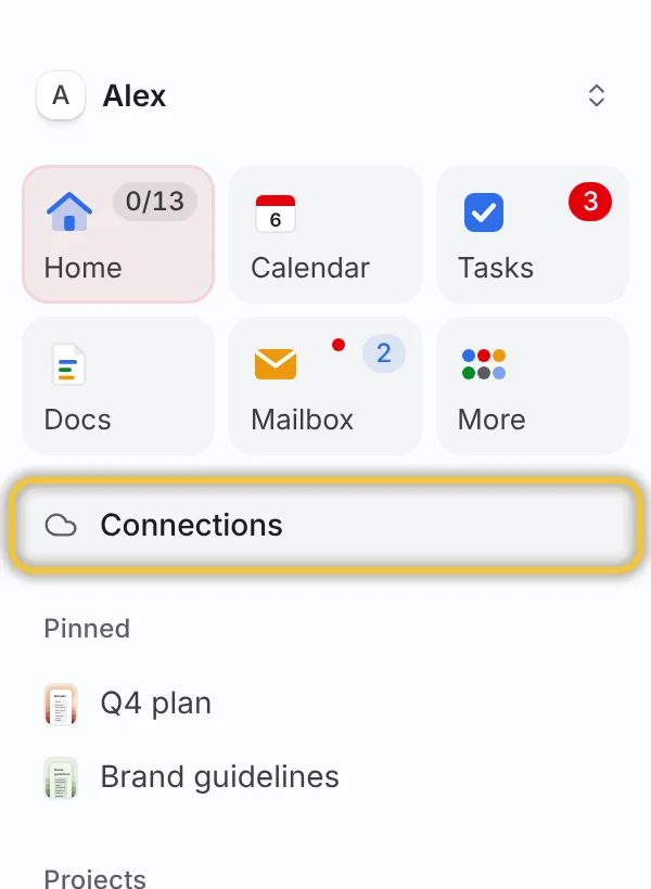 Needt sidebar with Connections highlighted