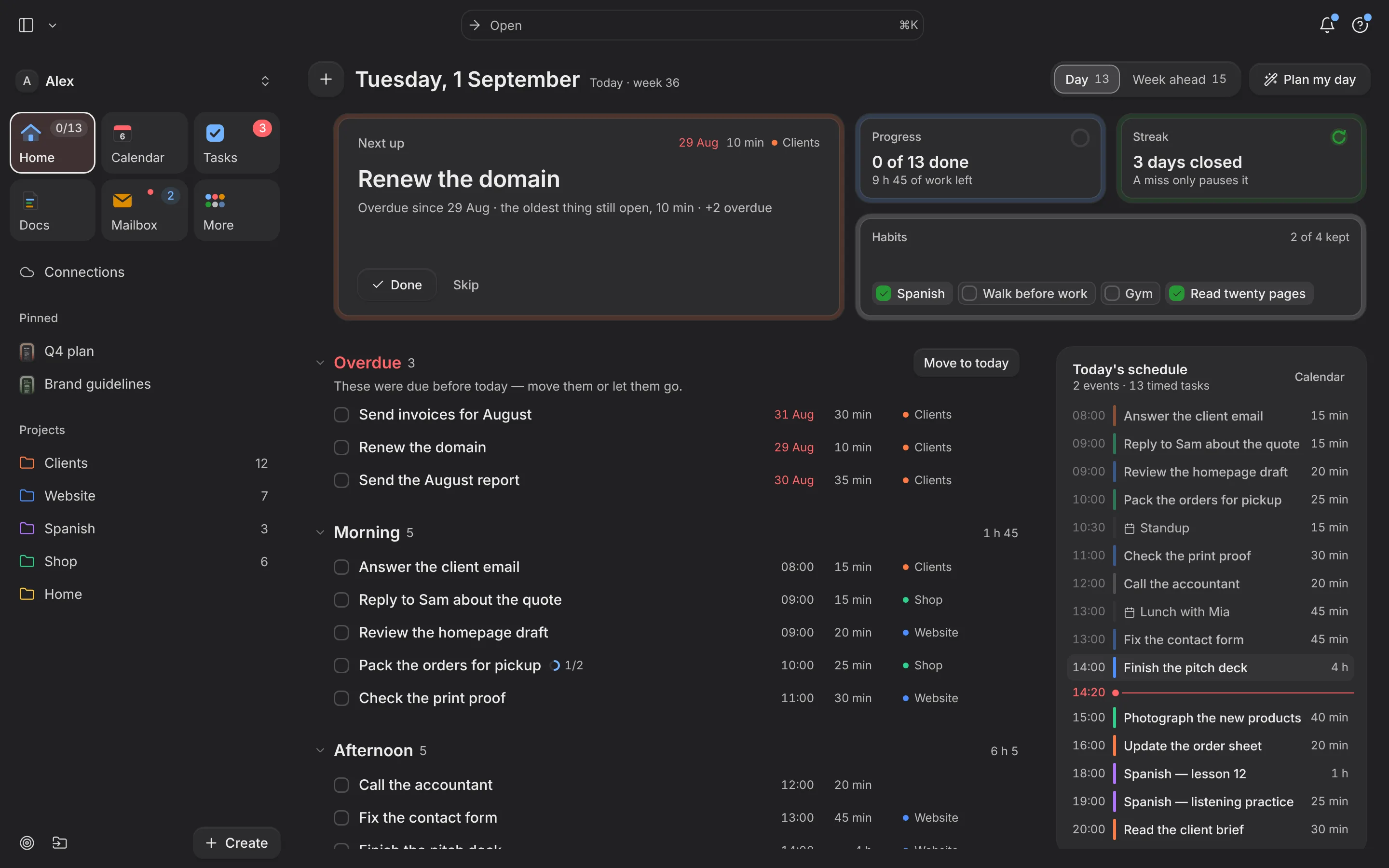 Needt Home in the dark theme